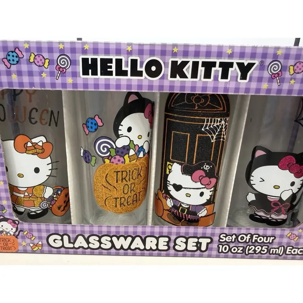 SANRIO HELLO KITTY Halloween 10oz Glassware Set Of Four Limited Edition - NEW 🎃